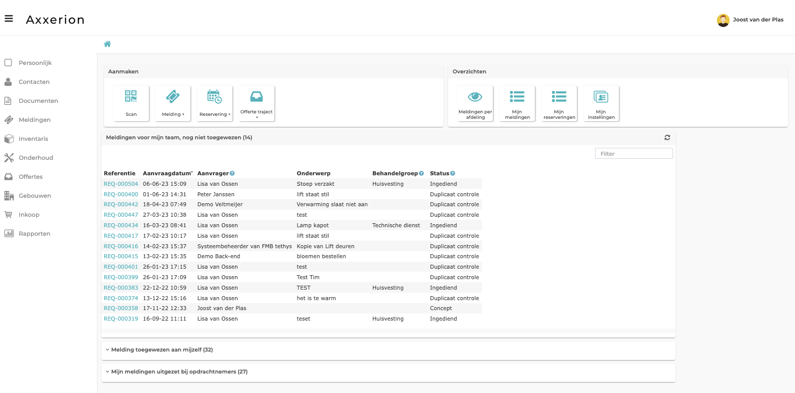 FM-dienst overzichtscherm Axxerion Workplace