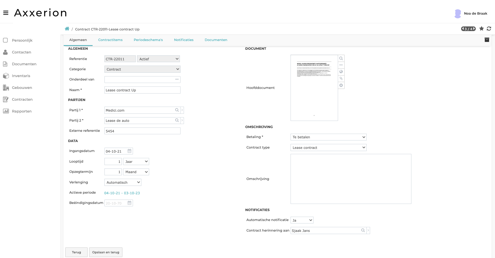 contract inhoud screen voorbeeld