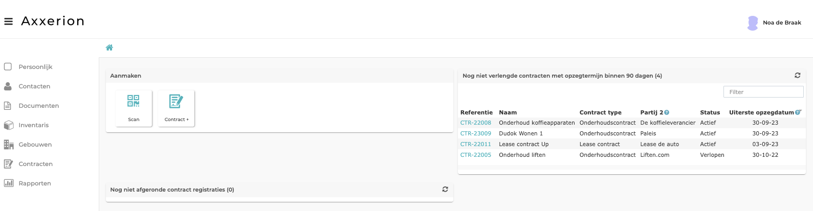 contract overzicht screen voorbeeld